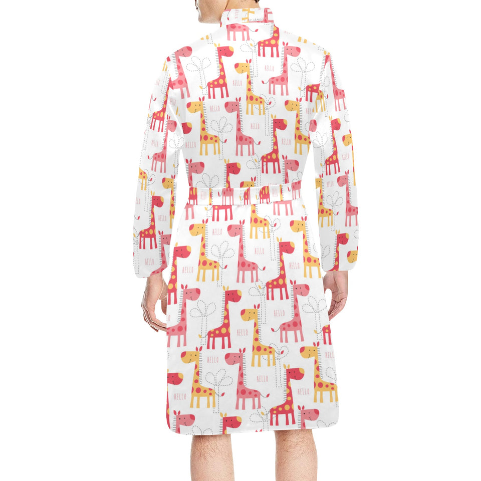 Giraffe Pattern Print Design 03 Men's Long Sleeve Belted Night Robe