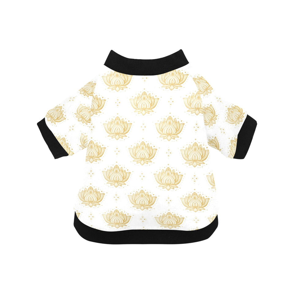 Gold Ornamental lotue waterlily symbol pattern All Over Print Pet Dog Round Neck Fuzzy Shirt