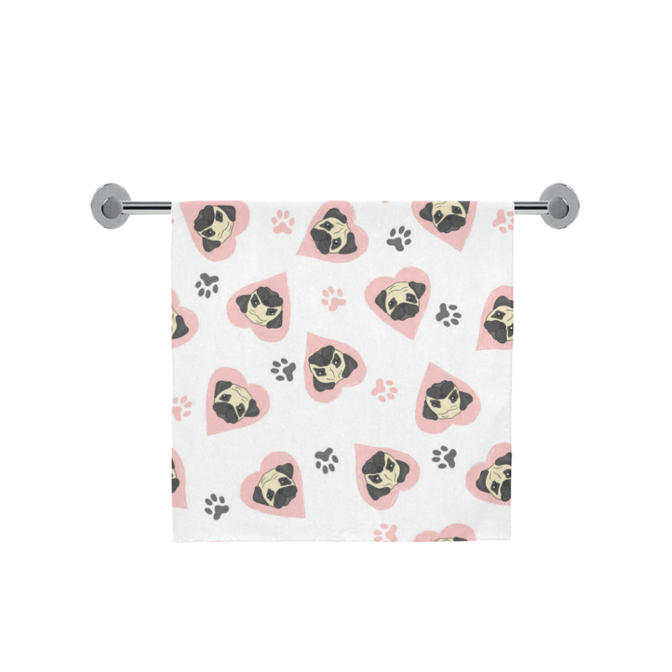 Cute pugs pink heart paw pattern Bath Towel