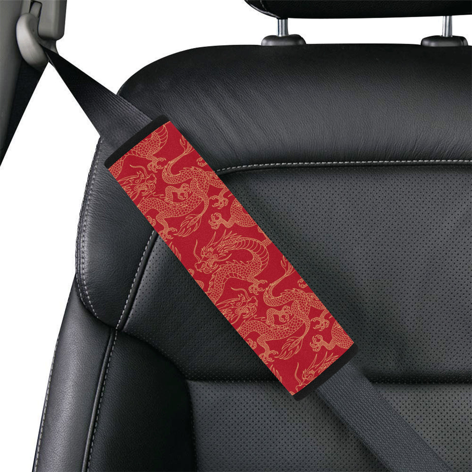 Gold dragons red background Car Seat Belt Cover