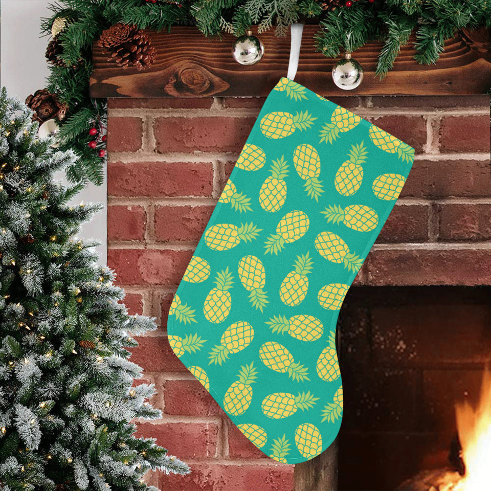 Pineapples pattern green background Christmas Stocking