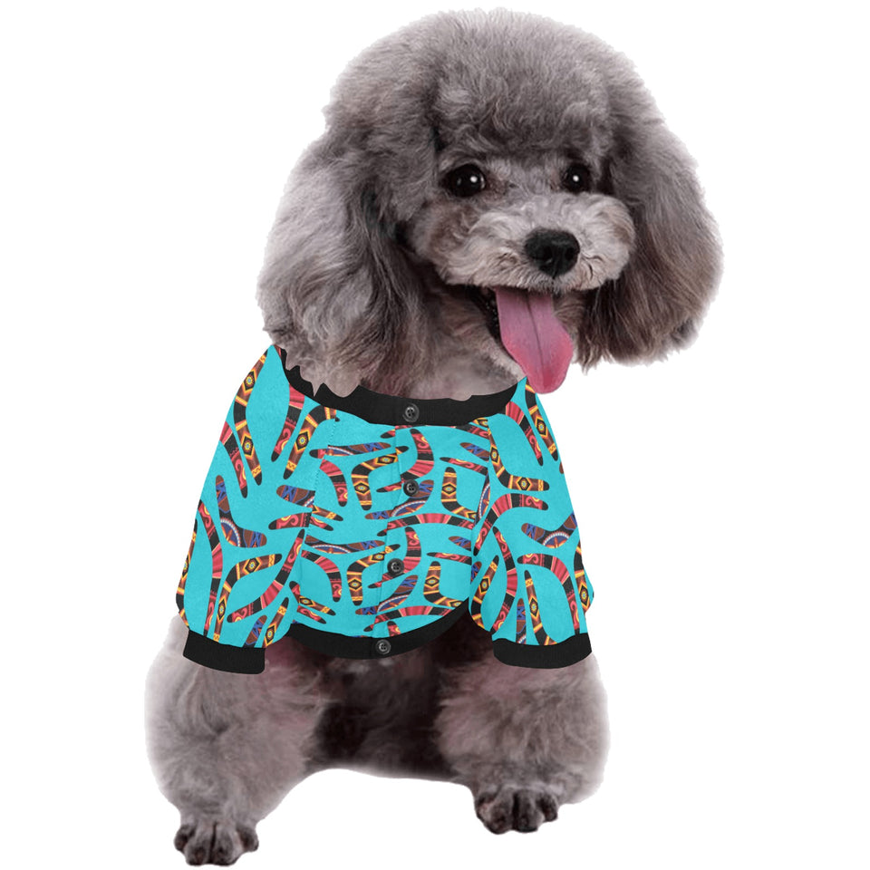 Boomerang Australian aboriginal ornament blue back All Over Print Pet Dog Round Neck Fuzzy Shirt