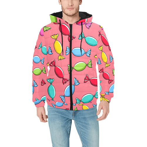Colorful wrapped candy pattern Men's Padded Hooded Jacket