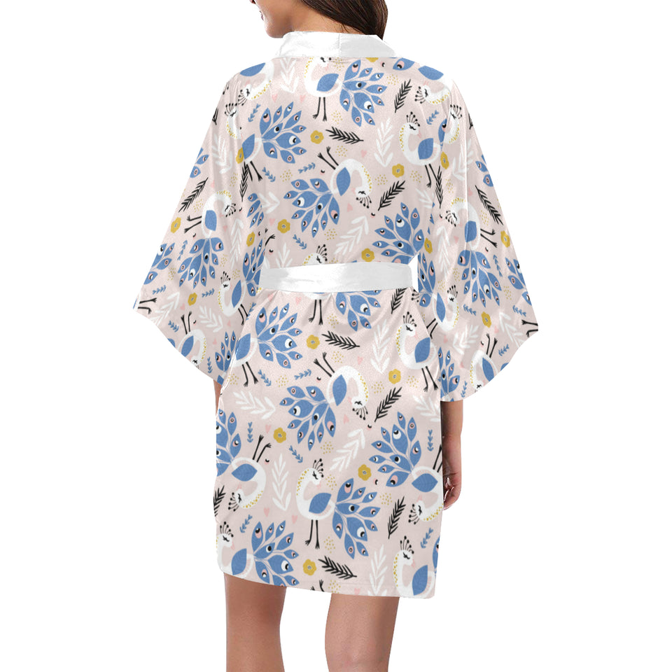 Cute peacock pattern Women's Short Kimono Robe