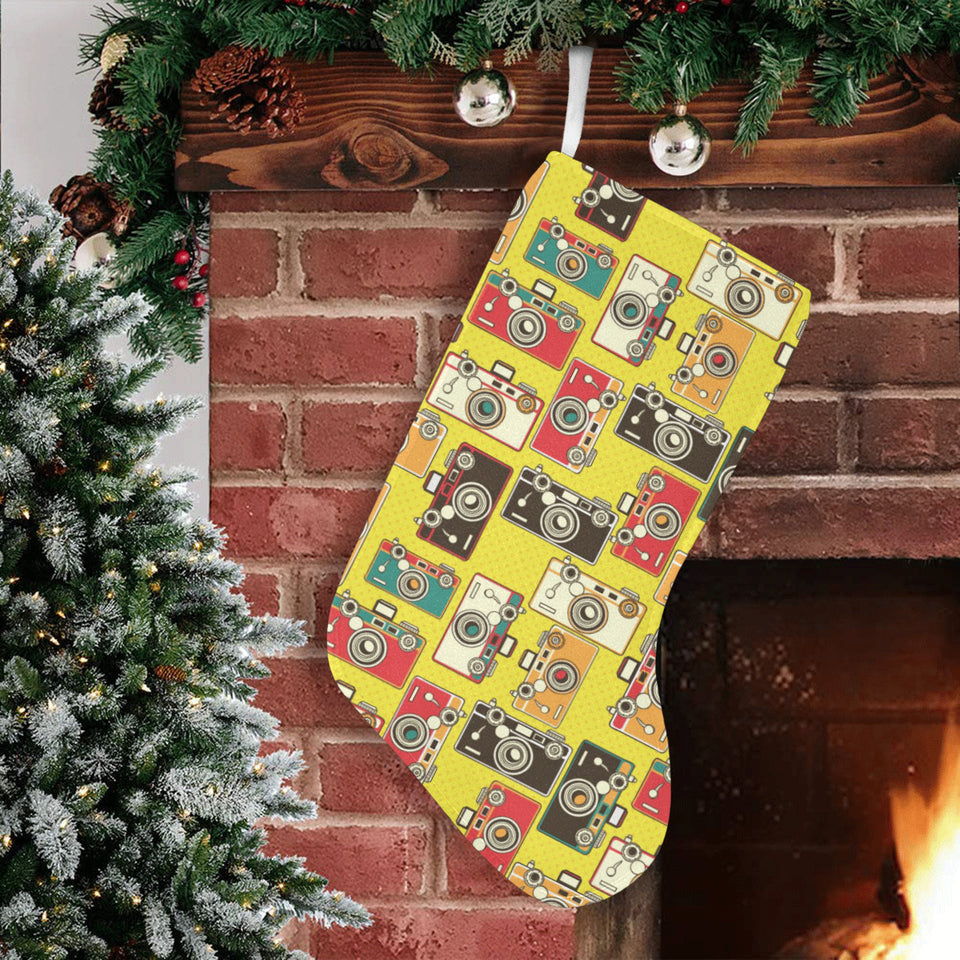 Camera Pattern Print Design 02 Christmas Stocking