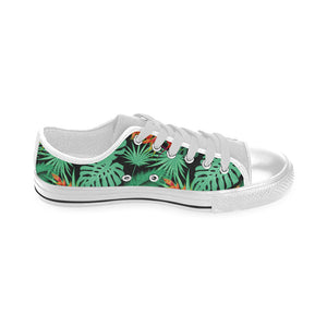 heliconia flower palm monstera leaves black backgr Men's Low Top Shoes White