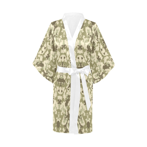 Light Green camouflage pattern Women's Short Kimono Robe