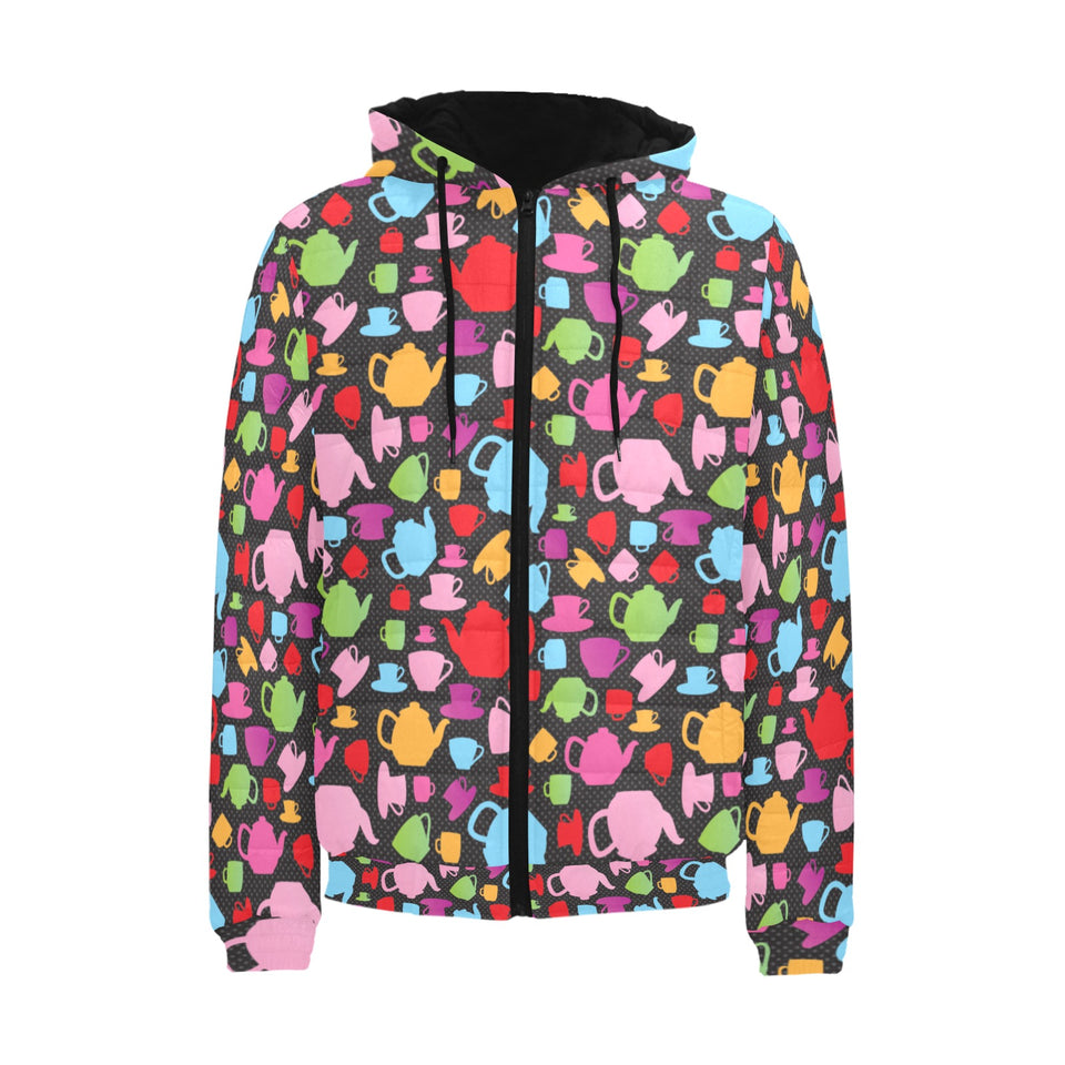 Tea pots Pattern Print Design 01 Men's Padded Hooded Jacket