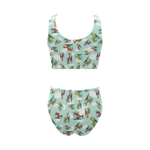 Helicopter design pattern Chest Bowknot High Waisted Bikini Swimsuit