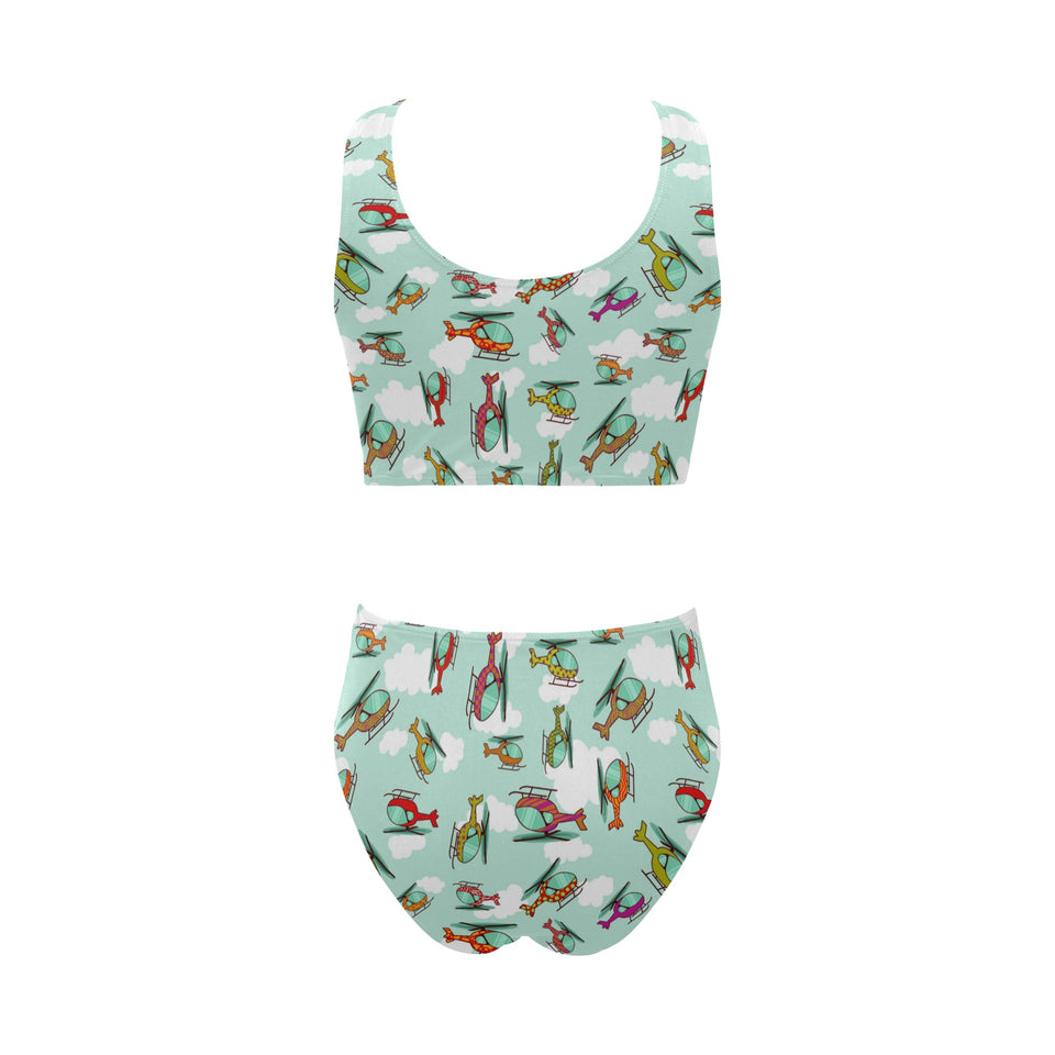 Helicopter design pattern Chest Bowknot High Waisted Bikini Swimsuit