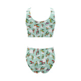 Helicopter design pattern Chest Bowknot High Waisted Bikini Swimsuit