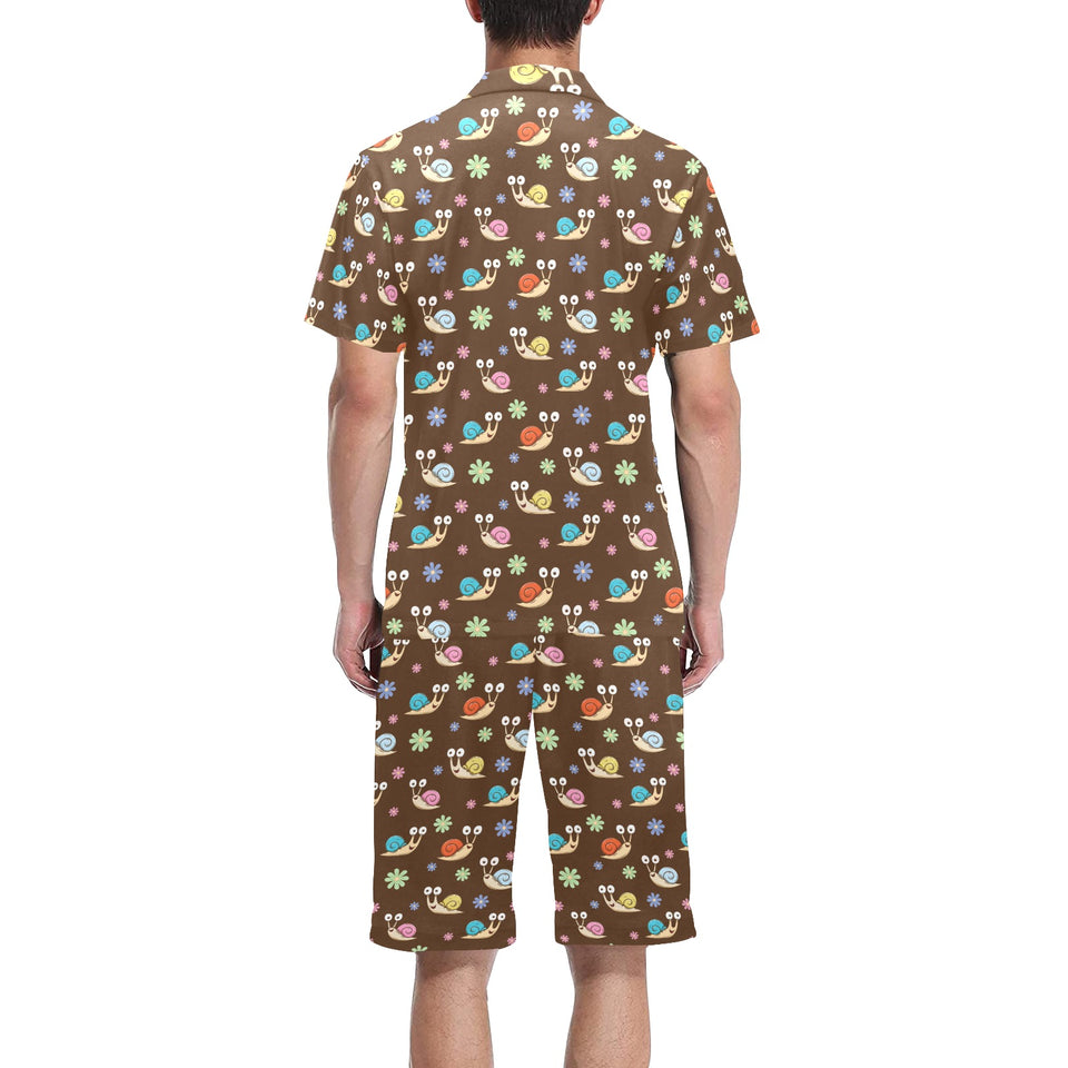 Snail Pattern Print Design 03 Men's V-Neck Short Pajama Set