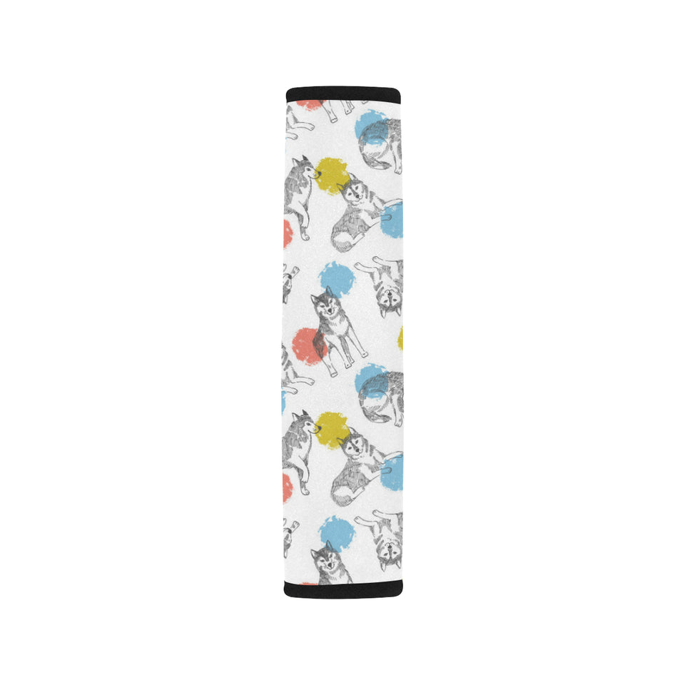 Siberian husky and colorful circle pattern Car Seat Belt Cover