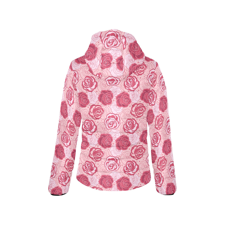 Rose Pattern Print Design 02 Women's Padded Hooded Jacket