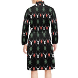 Deer Christmas new year pattern argyle Men's Long Sleeve Belted Night Robe
