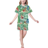 heliconia palm and monstera  leaves pattern Kids' Boys' Girls' V-Neck Short Pajama Set