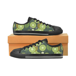 Whole sliced kiwi leave and flower Kids' Boys' Girls' Low Top Canvas Shoes Black