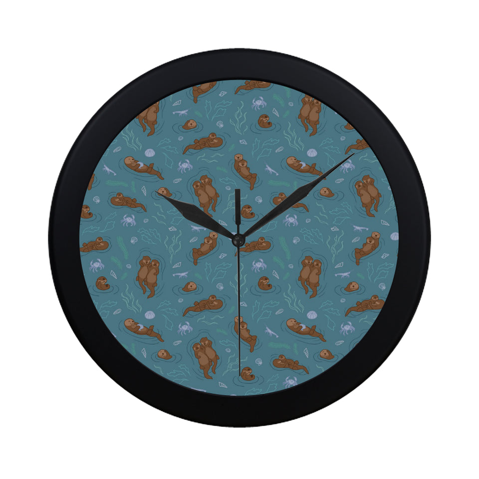 Sea otters pattern Elegant Black Wall Clock