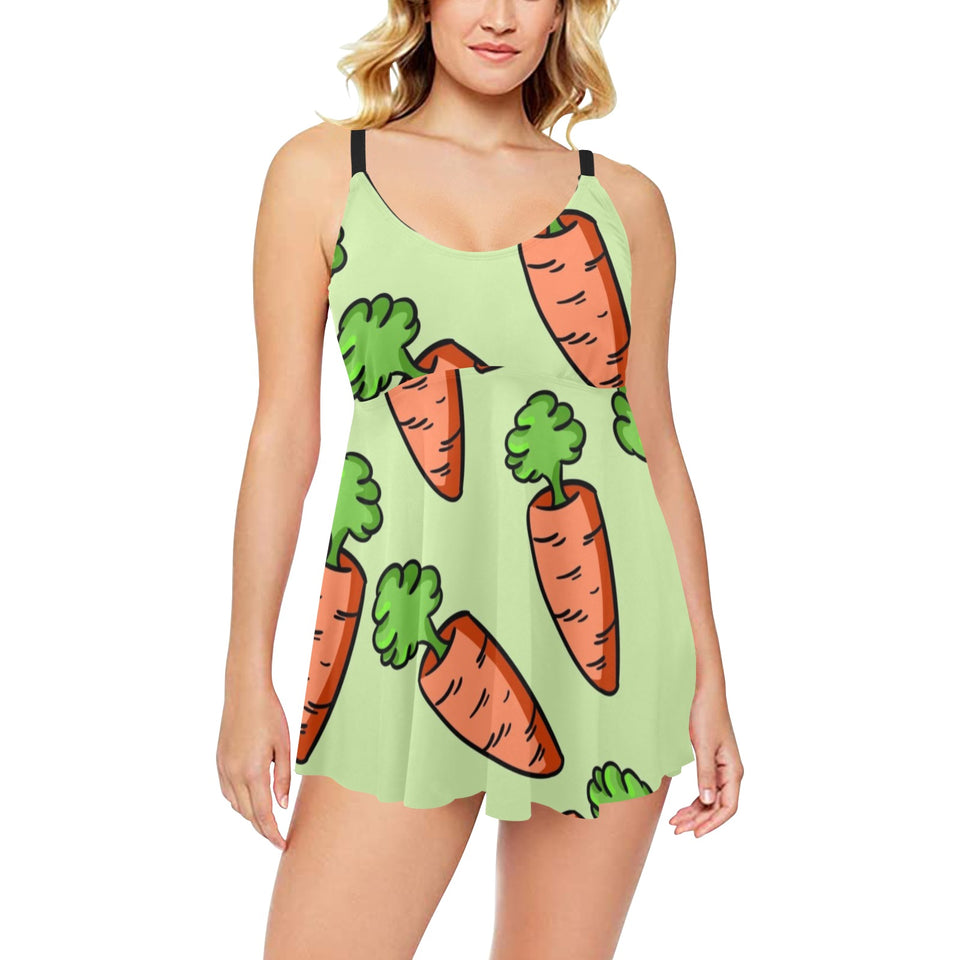 Carrot Pattern Print Design 05 Chest Sexy Pleated Two Piece Swim Dress