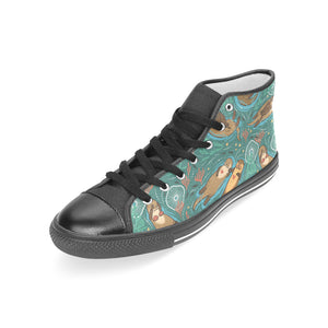 cute brown sea otters ornamental seaweed corals gr Women's High Top Canvas Shoes Black