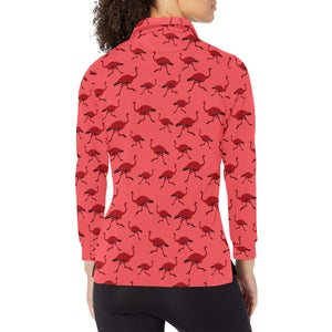 Ostrich Pattern Print Design 03 Women's Long Sleeve Polo Shirt