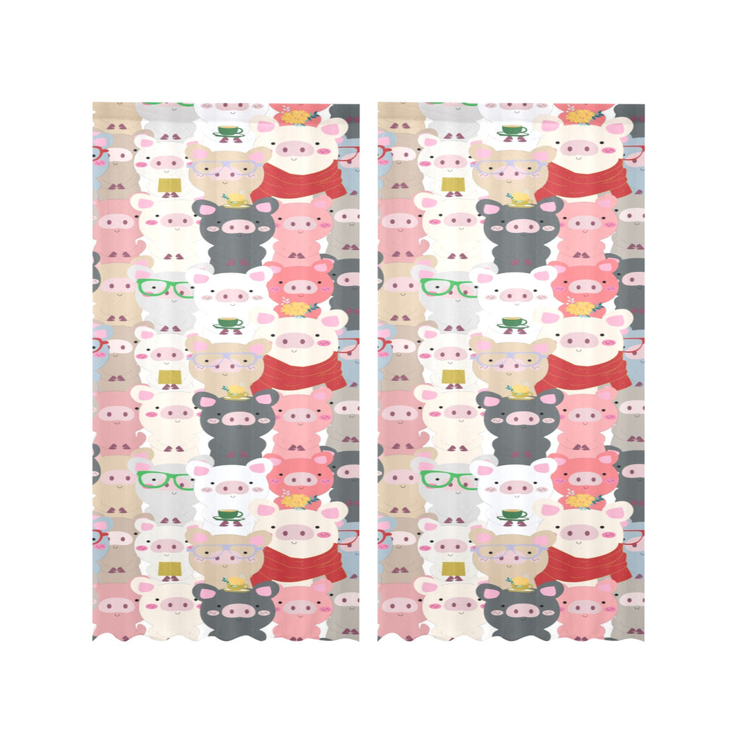 Pig Pattern Print Design 02 Gauze Curtain