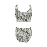 Monkey sloth lemur palm trees pattern Chest Bowknot High Waisted Bikini Swimsuit