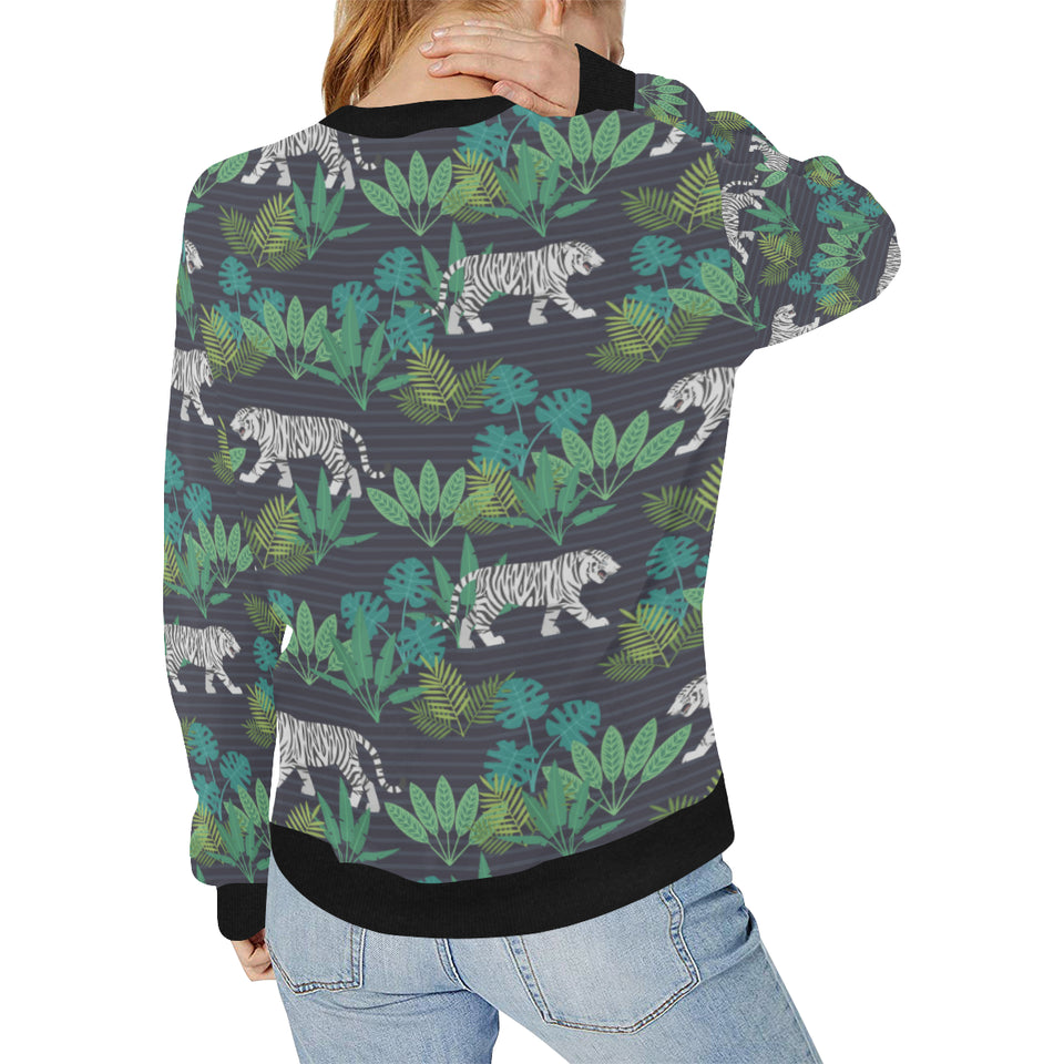 white bengal tigers tropical plant Women's Crew Neck Sweatshirt