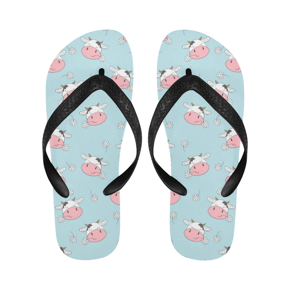 Cute cow flower pattern Unisex Flip Flops