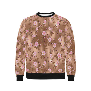 Pink sakura cherry blossom drak brown background Men's Crew Neck Sweatshirt