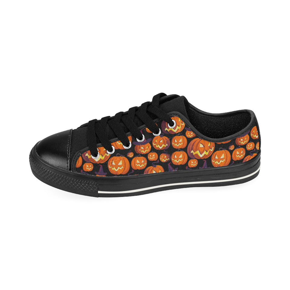 Halloween Pumpkin pattern Men's Low Top Canvas Shoes Black