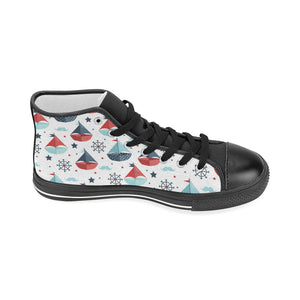 Cute color paper sailboat pattern Women's High Top Canvas Shoes Black