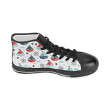 Cute color paper sailboat pattern Women's High Top Canvas Shoes Black