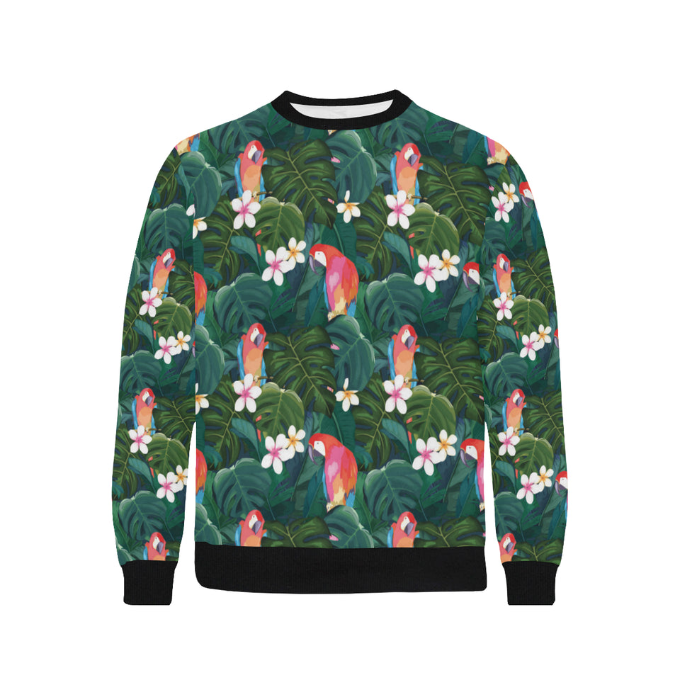 Parrot Palm tree leaves flower hibiscus pattern Men's Crew Neck Sweatshirt