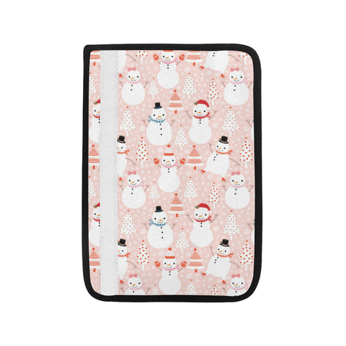 Cute snowman christmas tree snowpink background Car Seat Belt Cover