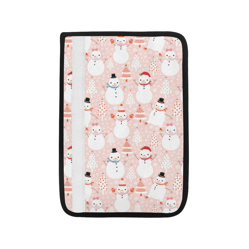 Cute snowman christmas tree snowpink background Car Seat Belt Cover