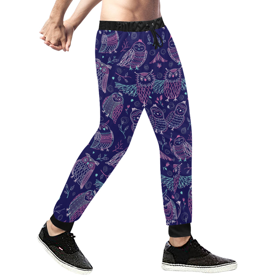 Cute owls pattern boho style ornament Unisex Casual Sweatpants