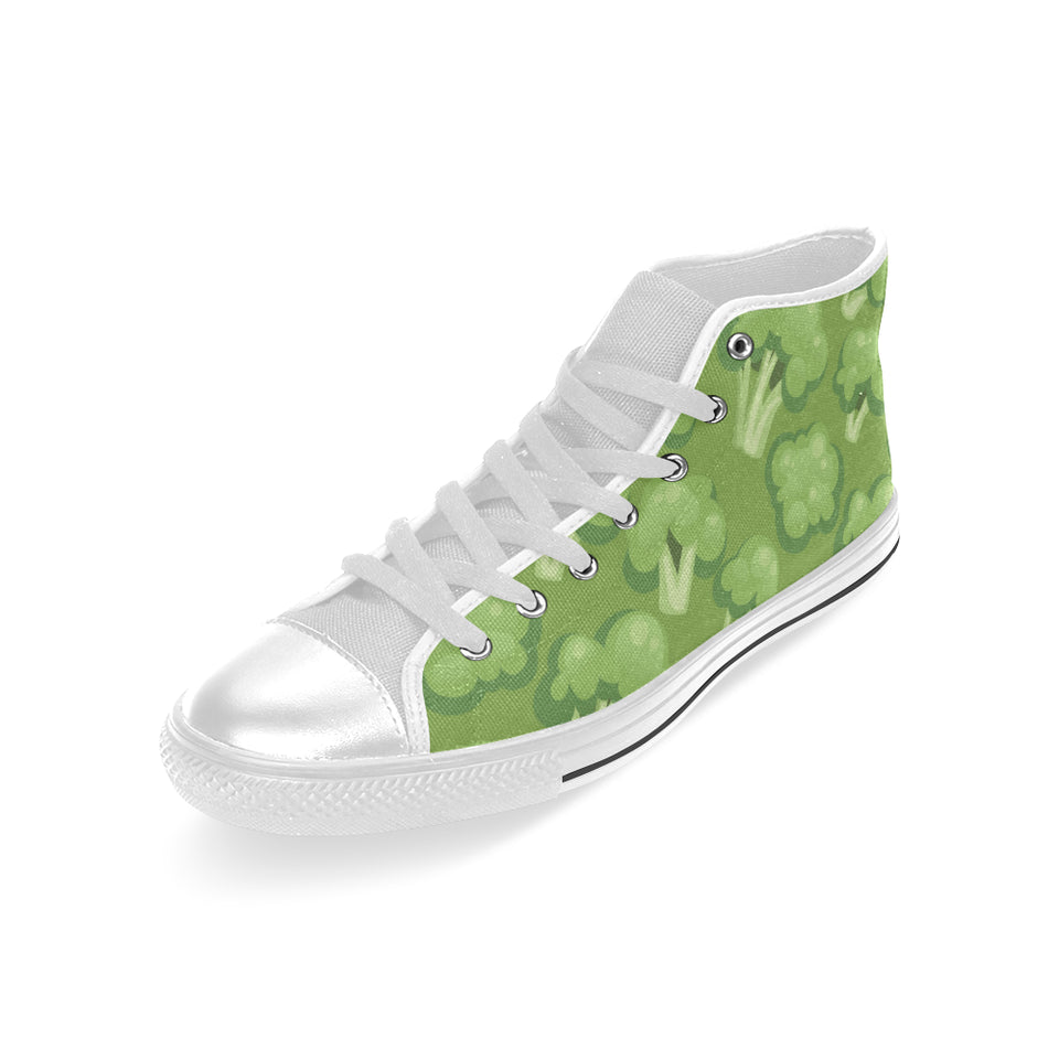 Broccoli pattern green background Men's High Top Canvas Shoes White