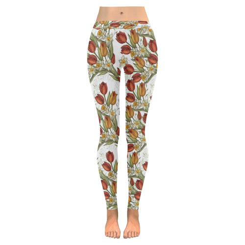 Red tulips and daffodils pattern Women's Legging Fulfilled In US