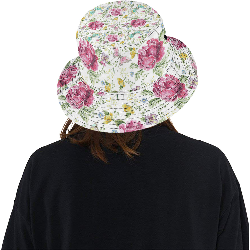 Hand drawn butterfly rose Unisex Bucket Hat