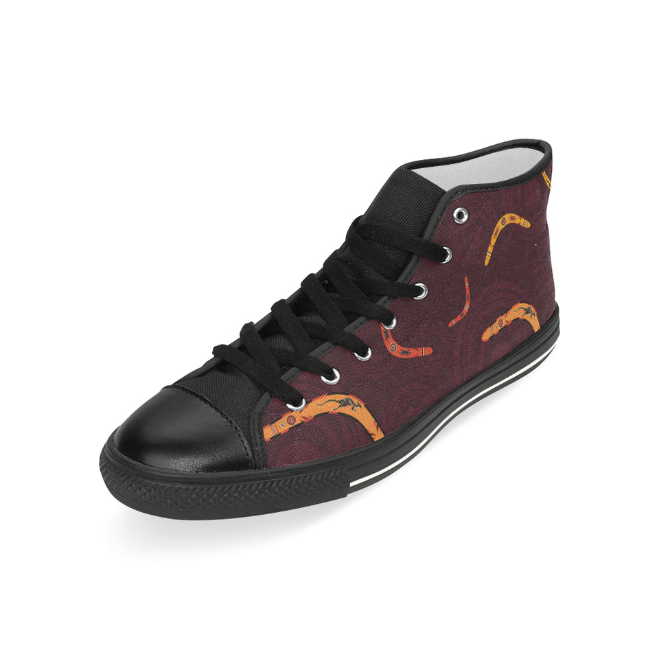 Boomerang Australian aboriginal ornament circle bl Men's High Top Canvas Shoes Black