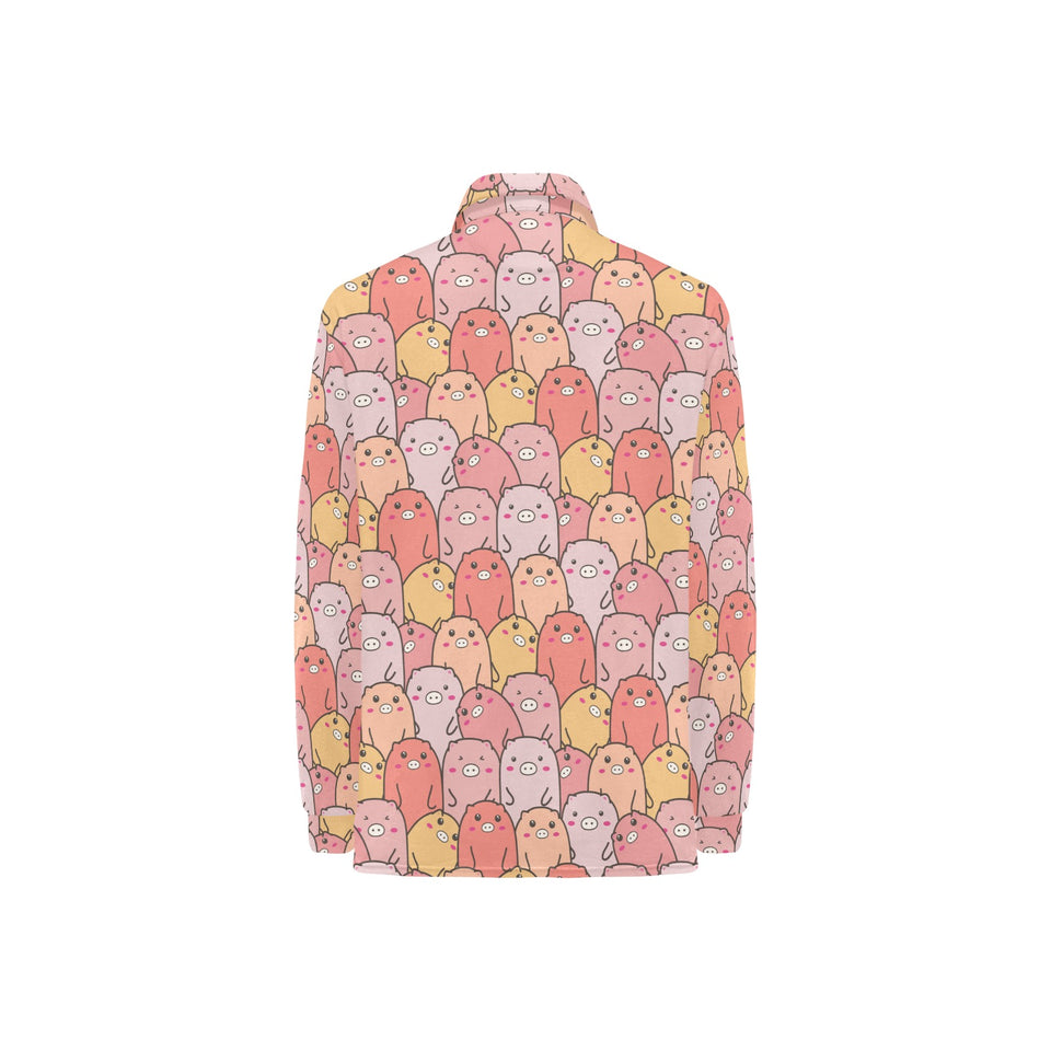 Pig Pattern Print Design 04 Women's Long Sleeve Polo Shirt