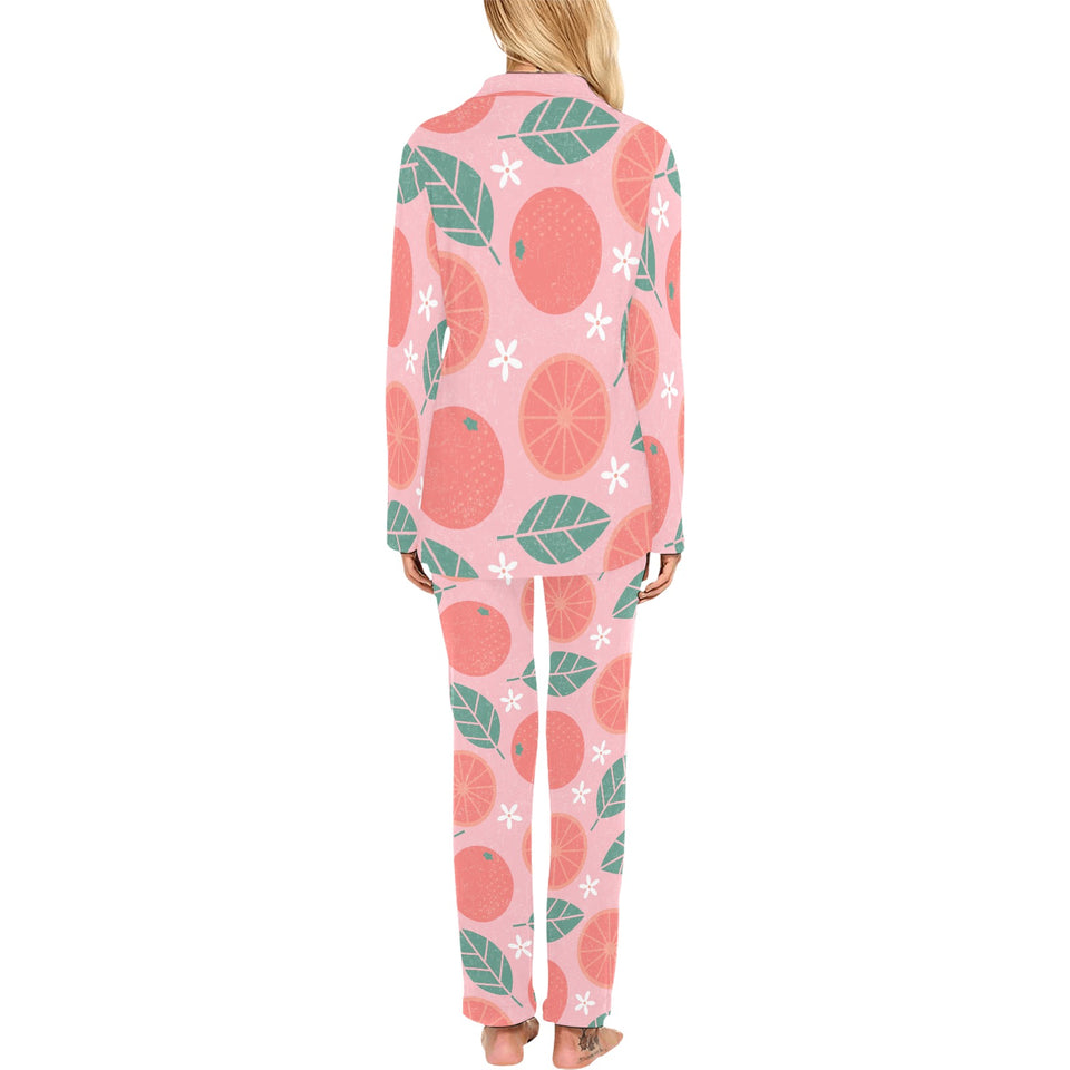 Grapefruit leaves flower pink background Women's Long Pajama Set