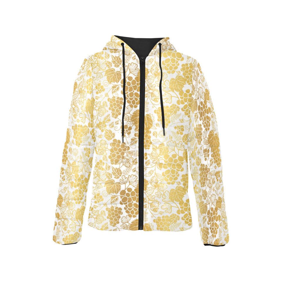 Gold grape pattern Women's Padded Hooded Jacket