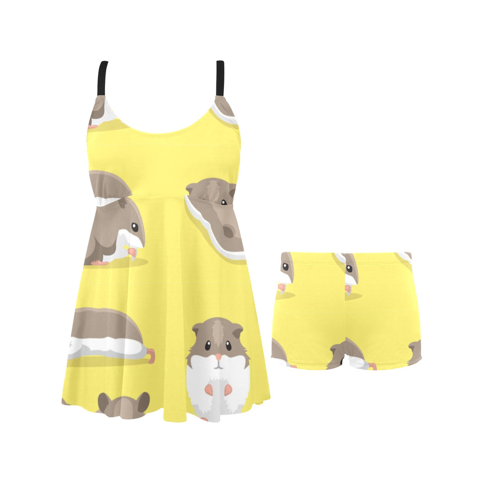 Cute Hamster pattern Chest Sexy Pleated Two Piece Swim Dress