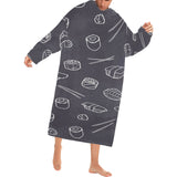 sushi pattern black background Blanket Robe with Sleeves