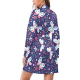 Colorful butterfly flower pattern.eps Women's Long Sleeve Belted Night Robe