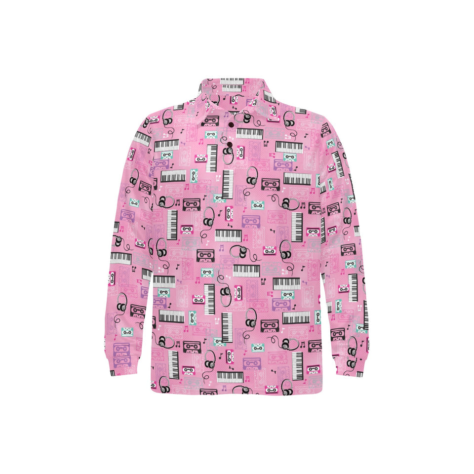 Piano Pattern Print Design 01 Men's Long Sleeve Polo Shirt