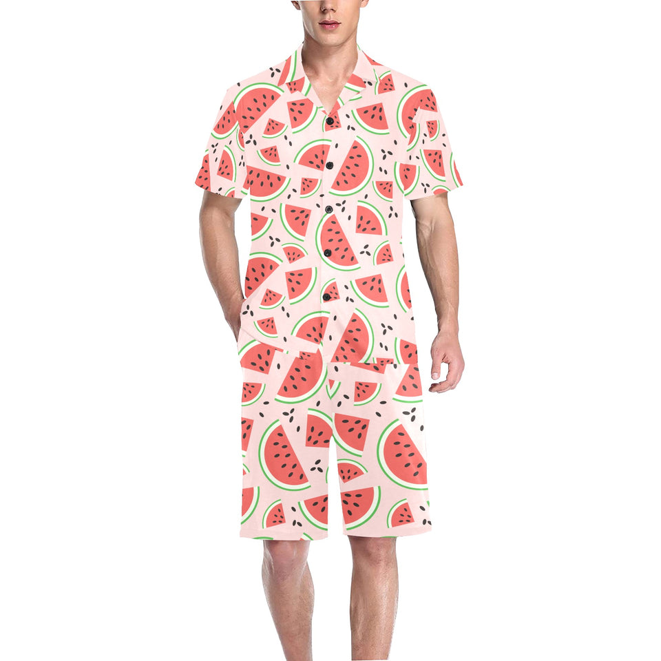 Watermelon pattern Men's V-Neck Short Pajama Set