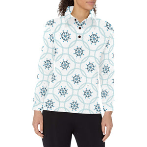 nautical steering wheel chain Women's Long Sleeve Polo Shirt